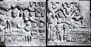 unknow artist Relief from Gandhara with the-first preaching in first preaching in the deer camp-and the death of Buddha, Kushana. oil painting on canvas